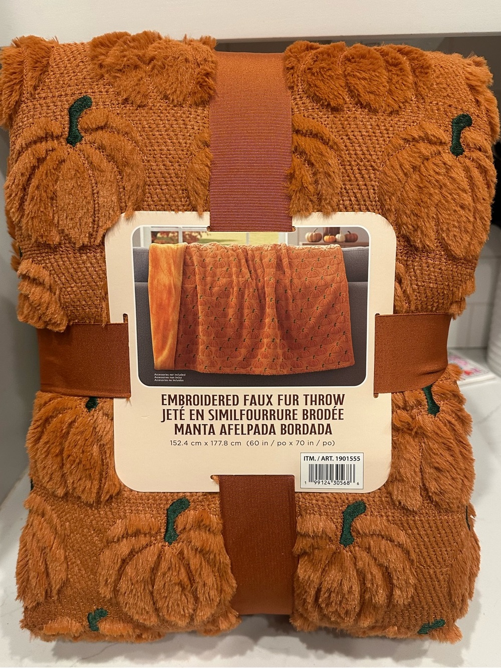 Viral Tiktok Orange Embroidered Faux Fur Pumpkin Halloween Throw Blanket 60"x70"